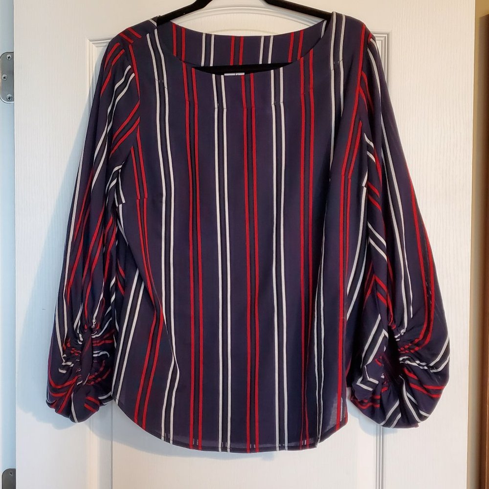 CAbi Flag Blouse Navy Blue Stripe Red Style #5516